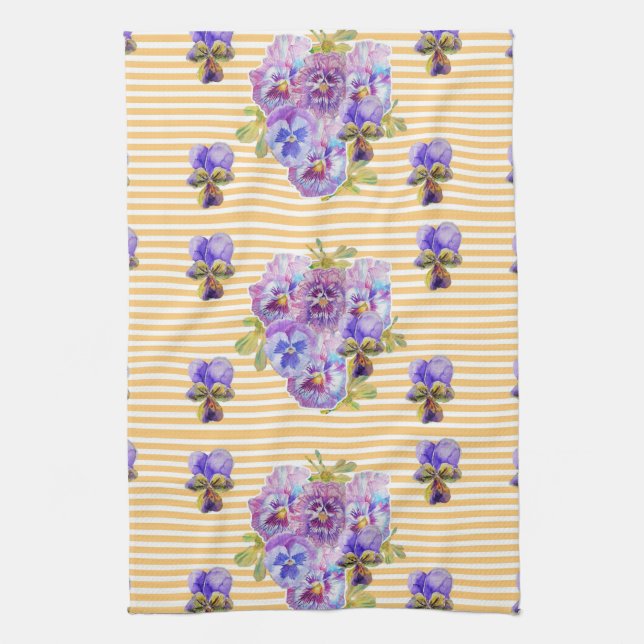 Shabby Chic Yellow Pansy Floral Kitchen Tea Towel (Vertical)