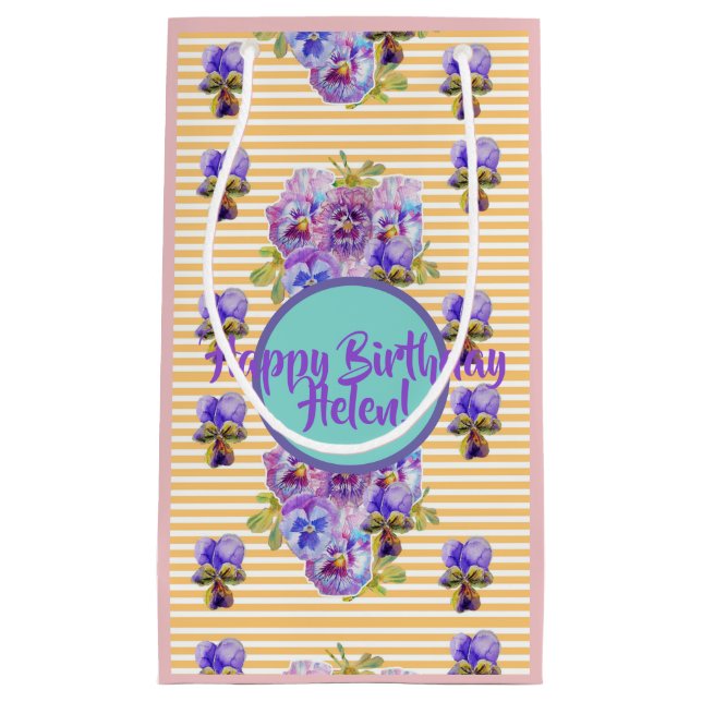 Shabby Chic Yellow Stripe flowers Floral Gift Bag (Front)