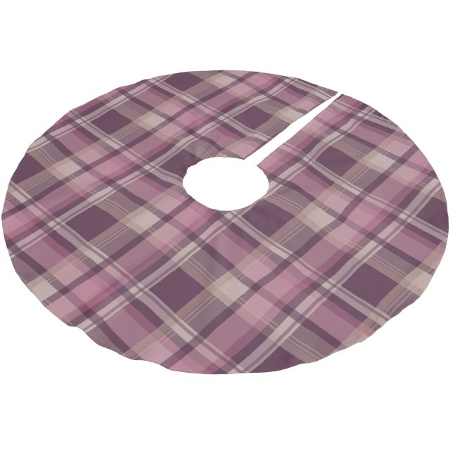 Shabby Chlc Deep Pink Plaid  Christmas Tree Base Brushed Polyester Tree Skirt (Angled)