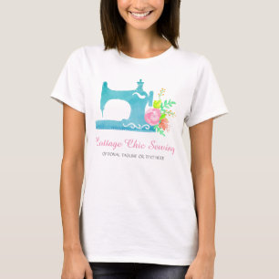 Shabby Cottage Chic Sewing Machine Floral Logo T-Shirt