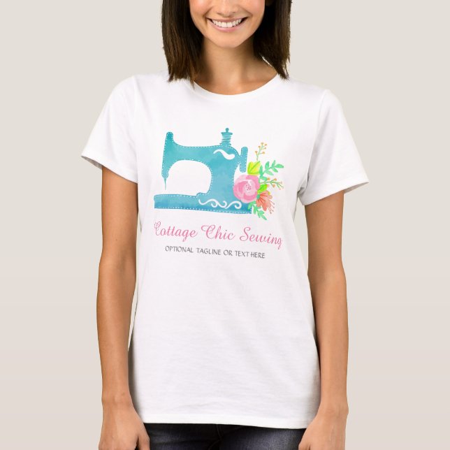 Shabby Cottage Chic Sewing Machine Floral Logo T-Shirt (Front)