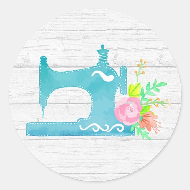 Shabby Cottage Chic Sewing Machine Rustic Wood Classic Round Sticker (Front)