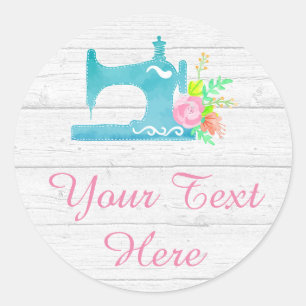 Shabby Cottage Chic Sewing Machine Rustic Wood Classic Round Sticker