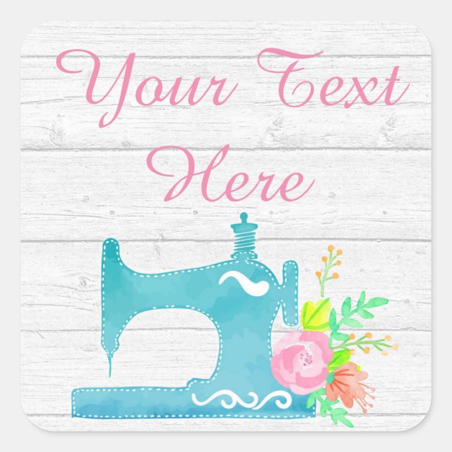 Shabby Cottage Chic Sewing Machine Rustic Wood Square Sticker (Front)