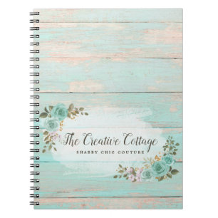 Shabby Cottage Chic Turquoise Floral Rustic Wood Notebook