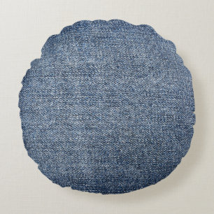 Shabby denim: blue jeans texture round cushion