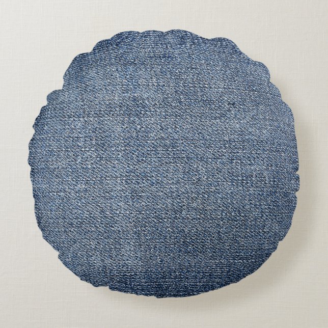 Shabby denim: blue jeans texture round cushion (Front)