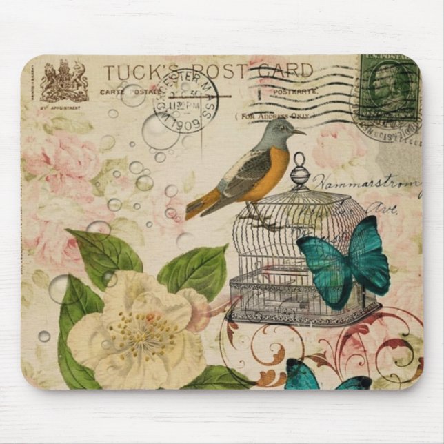 shabby elegance botanical bird french provincial mouse pad (Front)