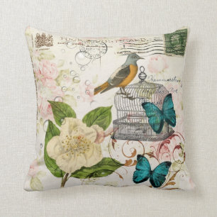 shabby elegance camellia french bird butterfly cushion