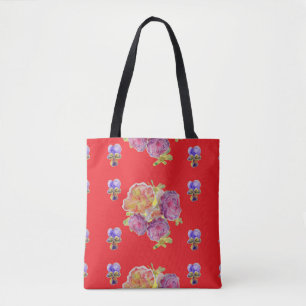 Shabby floral Red Rose roses Shopping Bag Pattern