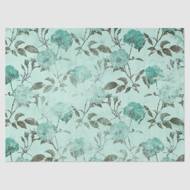 Shabby Floral Turquoise Series Design 8 Tissue Paper (Front)