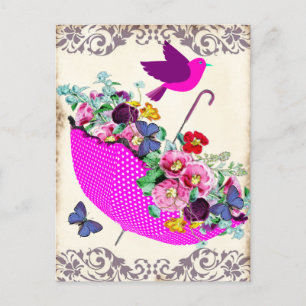 Shabby Floral Umbrella Postcard