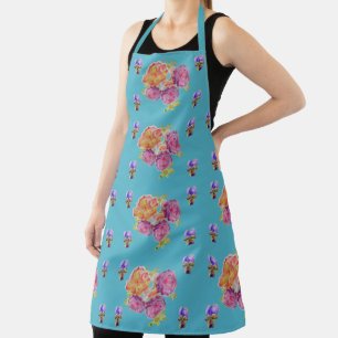 Shabby Flower Aqua Pink Roses floral Kitchen Apron