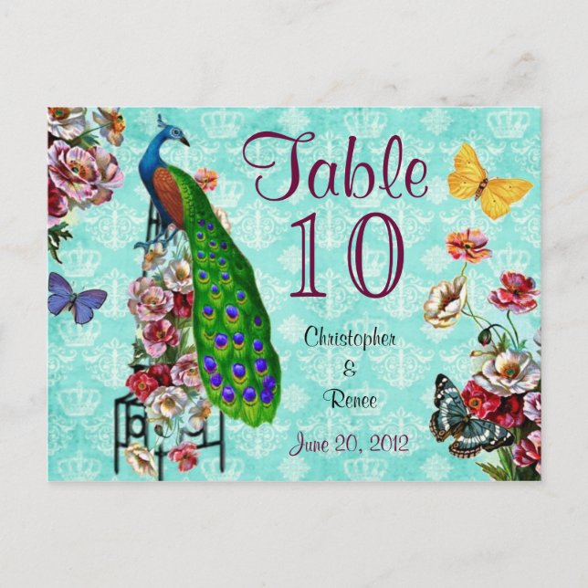 Shabby French Peacock Table Place Card (Front)