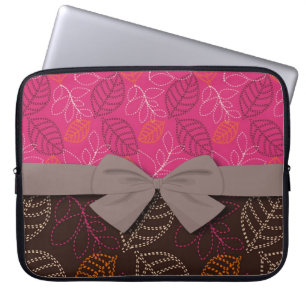 shabby hot pink brown etched leafy pattern laptop sleeve
