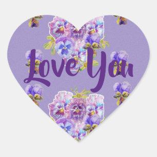 Shabby Lavender Purple flowers floral Love Heart Sticker