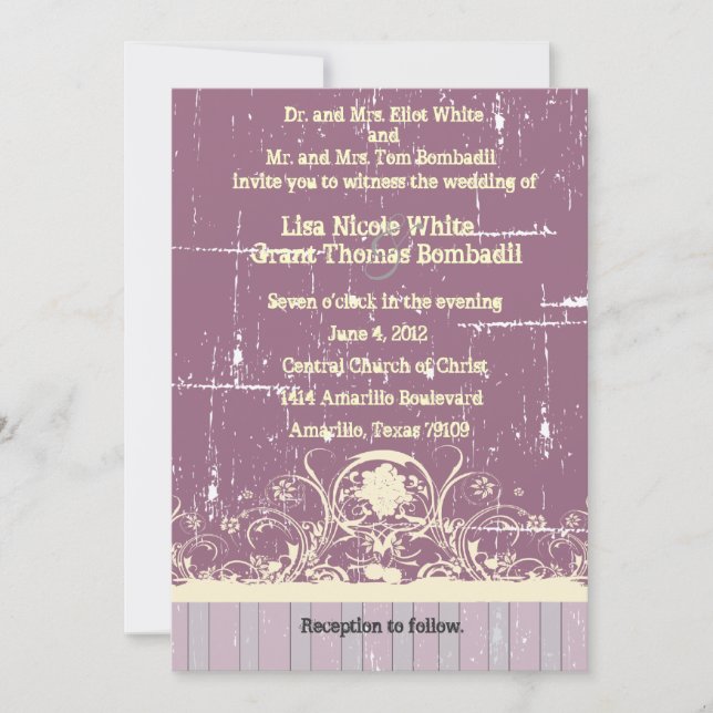 Shabby Lilac Lace Wedding Invitation (Front)
