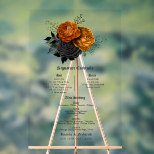 Shabby Orange and Black Gothic Signature Cocktails Acrylic Sign