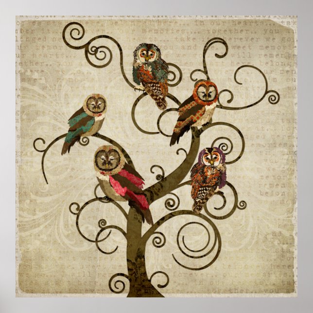 Shabby Owl Tree Art Poster (Front)