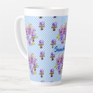Shabby Pansy Floral Blue Gingham Flowers Girls Mug