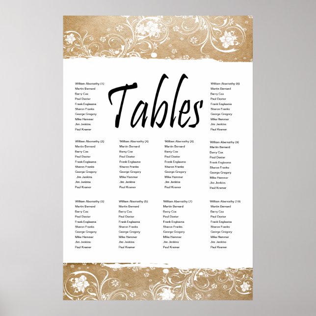 Shabby Parchment and Lace Seating Chart (Front)