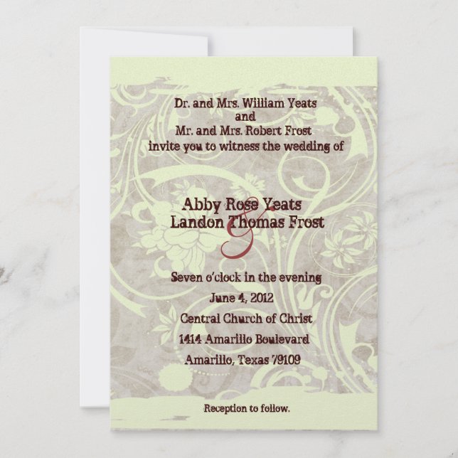 Shabby Parchment Grey Wedding Invitation (Front)