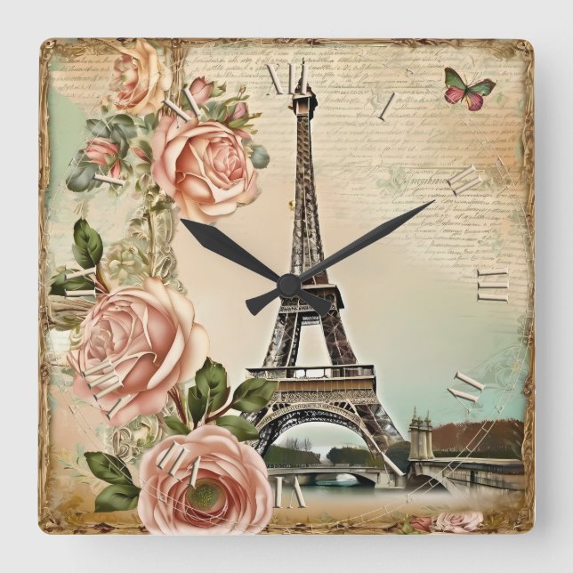 shabby paris chic! square wall clock (Front)