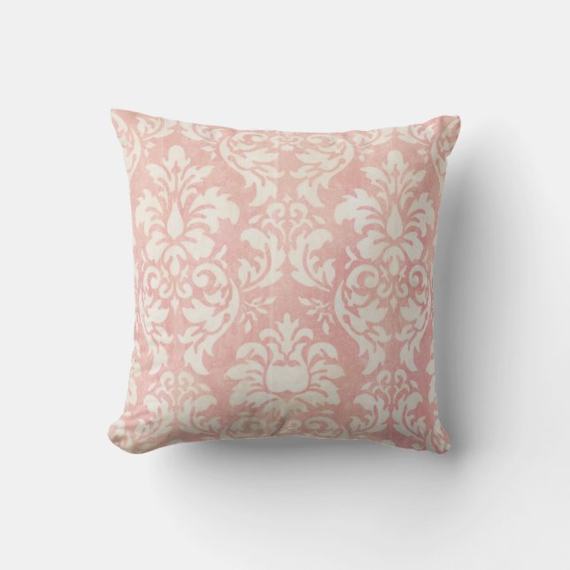 Shabby Pink Damask Reversible Throw Pillow (Front)