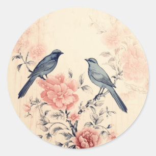 Shabby Pink Opulence, Bird Shabby Chic Classic Round Sticker