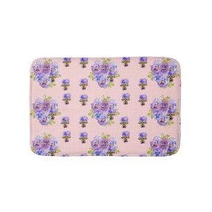 Shabby Pink Pansy viola floral flowers Bath Mat