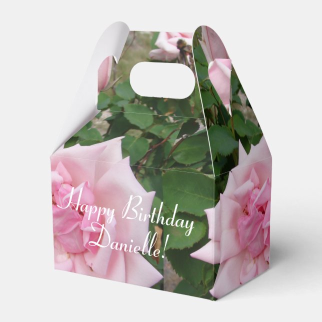 Shabby Pink Rose Floral Tea Party Cake Favour Box (Front Side)