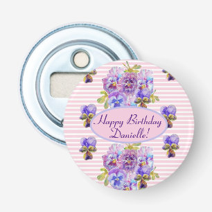 Shabby Pink Rose Floral Tea Party Purple Bottle Opener