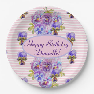 Shabby Pink Rose Floral Tea Party Purple Paper Pla Paper Plate
