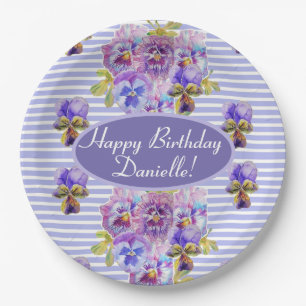 Shabby Pink Rose Floral Tea Party Purple Paper Plate