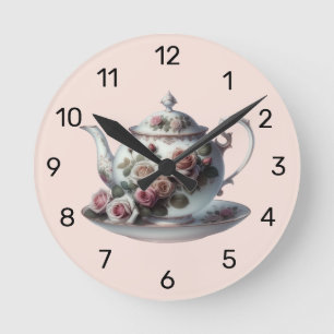 Shabby Pink Rose Vines Floral Bridal Tea Shower Round Clock