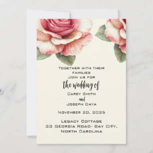 Shabby Pink Rose Wedding Invitation