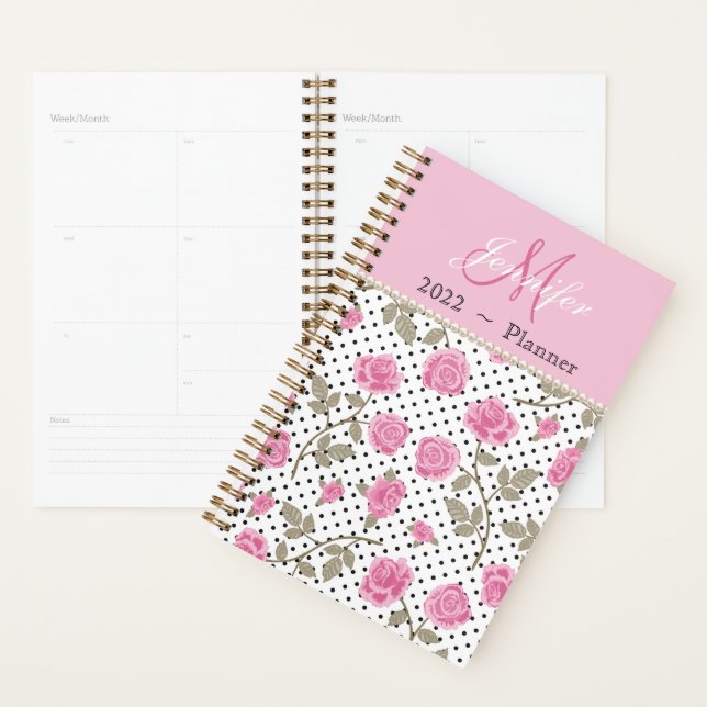 Shabby Pink Roses and Polka Dots Planner (Display)