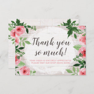 Shabby Pink Roses on Rustic Country Thank You Card
