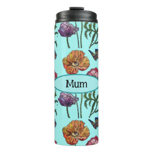 Shabby Poppy Red Purple on Aqua Mom Mothers Day Thermal Tumbler