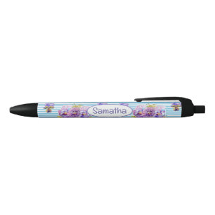 Shabby Purple Pansy Pink Shabby Chic Girls Name Black Ink Pen