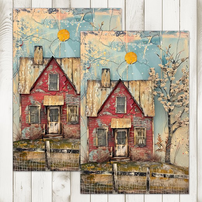 SHABBY RED FARMHOUSE MIXED MEDIA DECOUPAGE TISSUE PAPER (SHABBY RED FARMHOUSE MIXED MEDIA DECOUPAGE TISSUE PAPER)