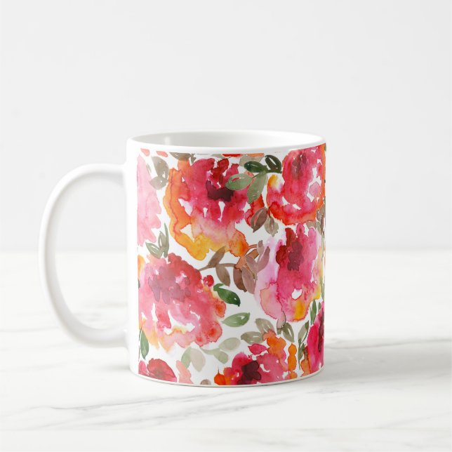 Shabby red roses, seamless pattern. coffee mug (Left)