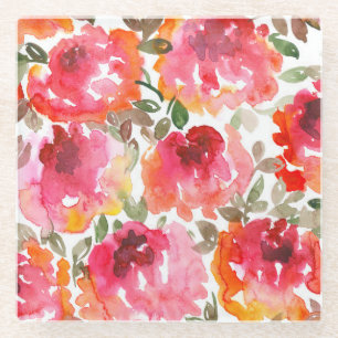 Shabby red roses, seamless pattern. glass coaster