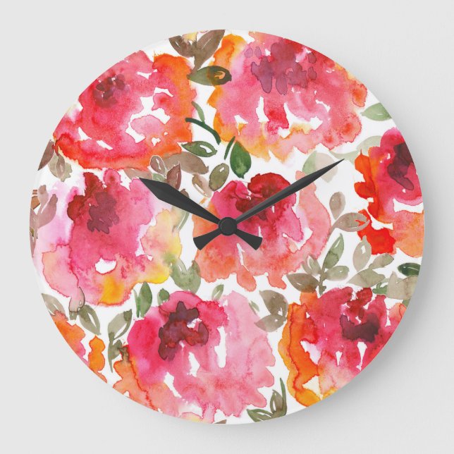 Shabby red roses, seamless pattern. large clock (Front)