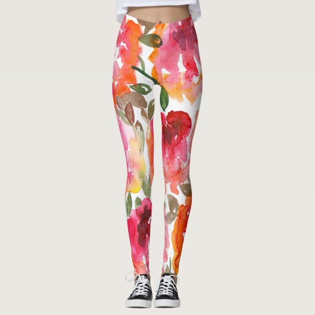 Shabby red roses, seamless pattern. leggings (Front)