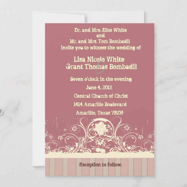 Shabby Rose Lace Wedding Invitation (Front)