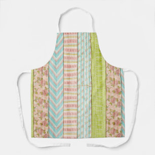 Shabby Rose Pastel Pattern on Rustic Wood Cottage Apron