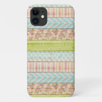 Shabby Rose Pastel Pattern on Rustic Wood Cottage