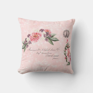 Shabby Roses French Address Paris Postmark Cushion