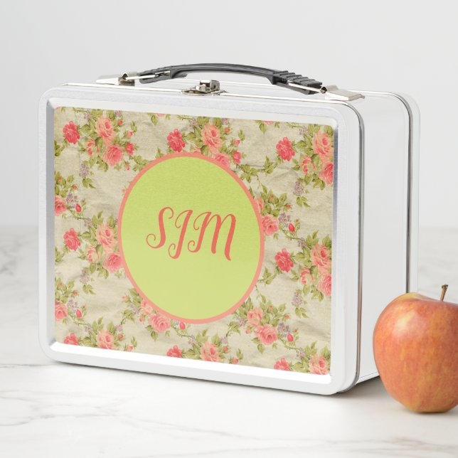 Shabby Roses Monogram Metal Lunch Box (In Situ)